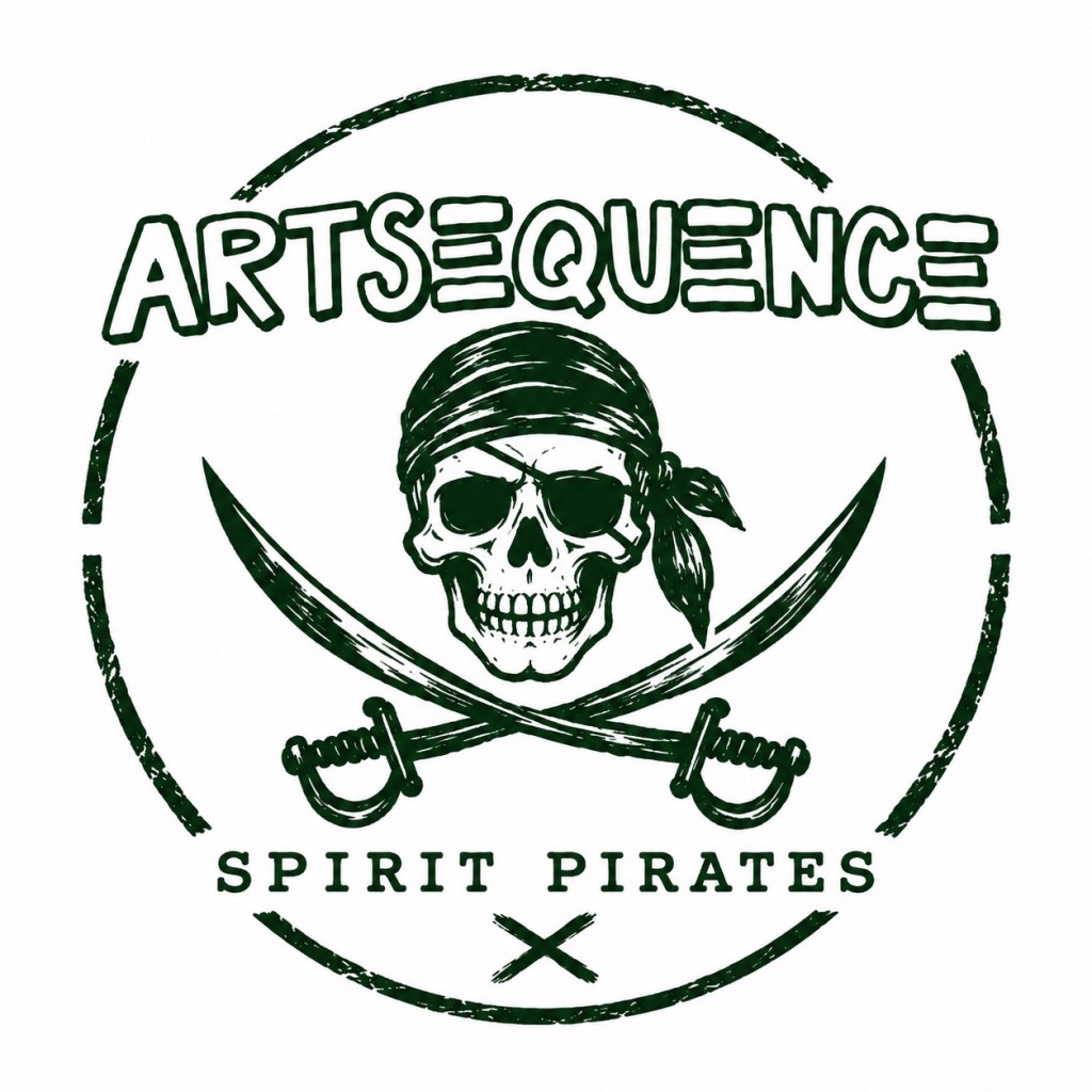 Artsequence Spirit Pirates Logo mit Piratenschädel und gekreuzten Säbeln